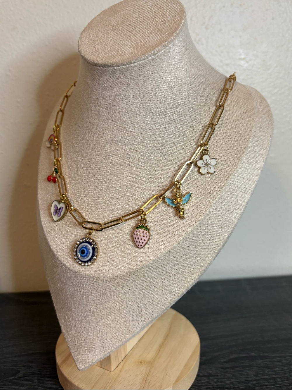 Handmade Gold/Multicolor Charm Necklace - Picture 3 of 5
